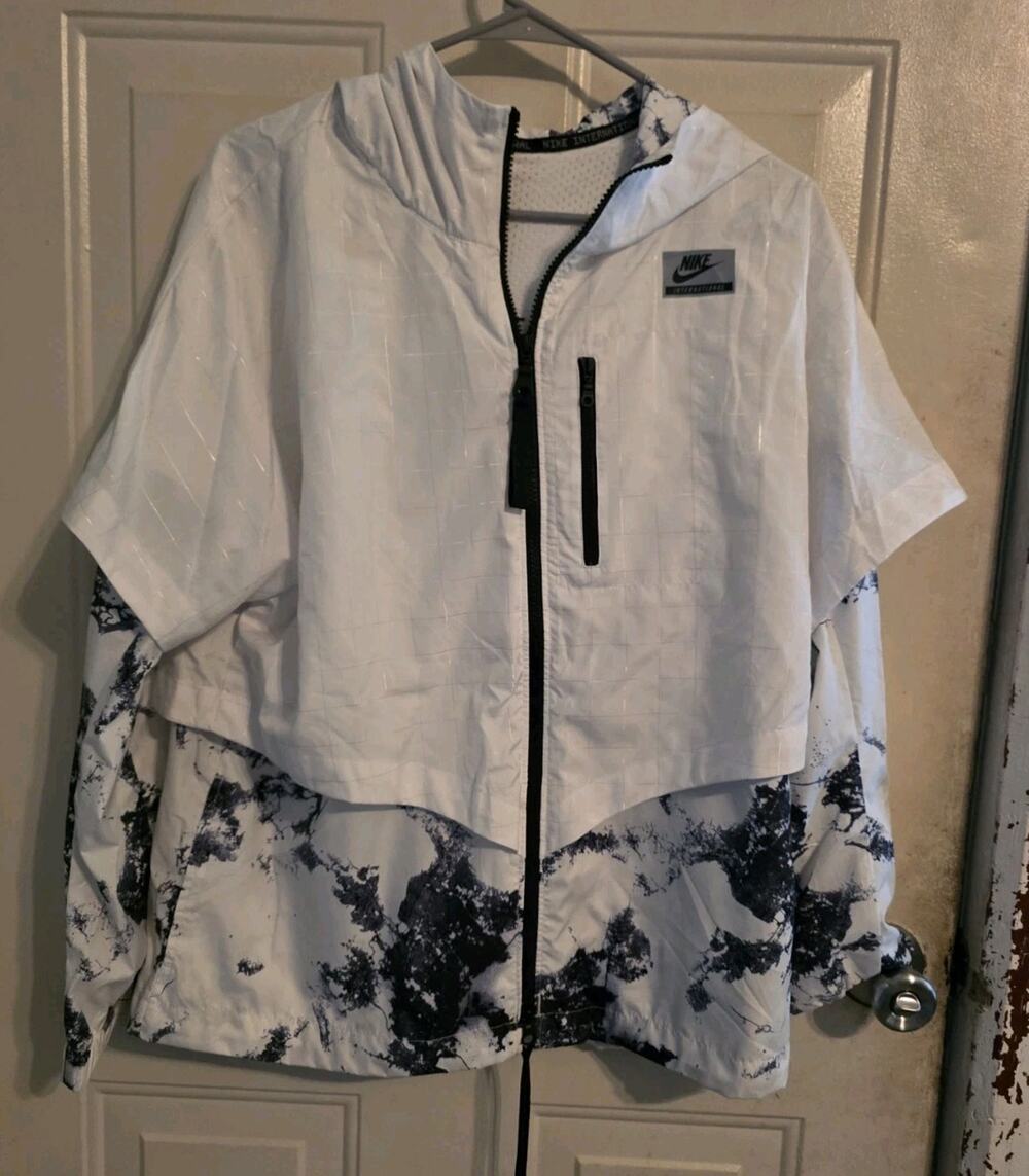 NIKE International Hooded Layered Jacket Full Zip White Women's M Rio De Janeiro